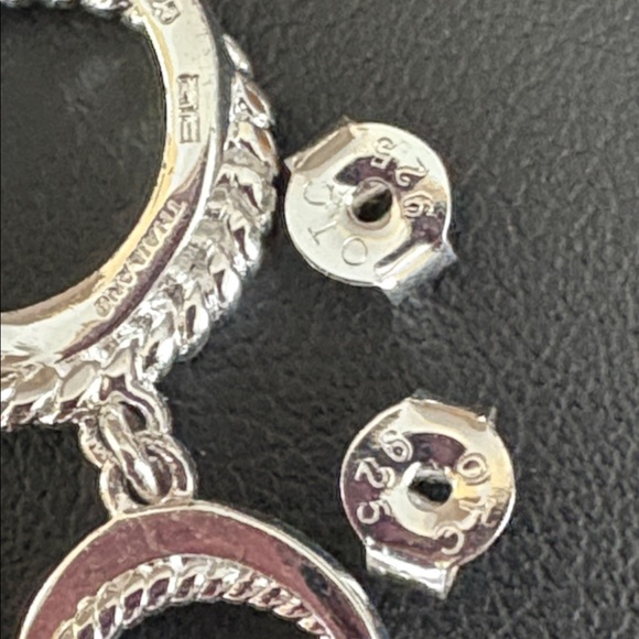 Sterling silver diamond drop circle round earrings 925 twisted